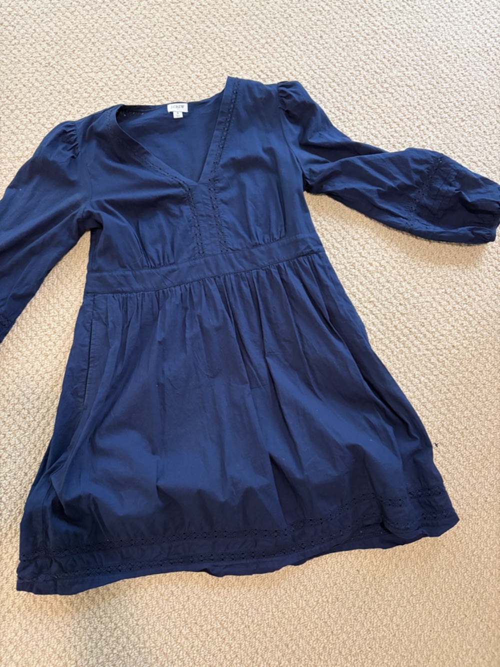 J. Crew Navy Long-Sleeve Cotton Dress